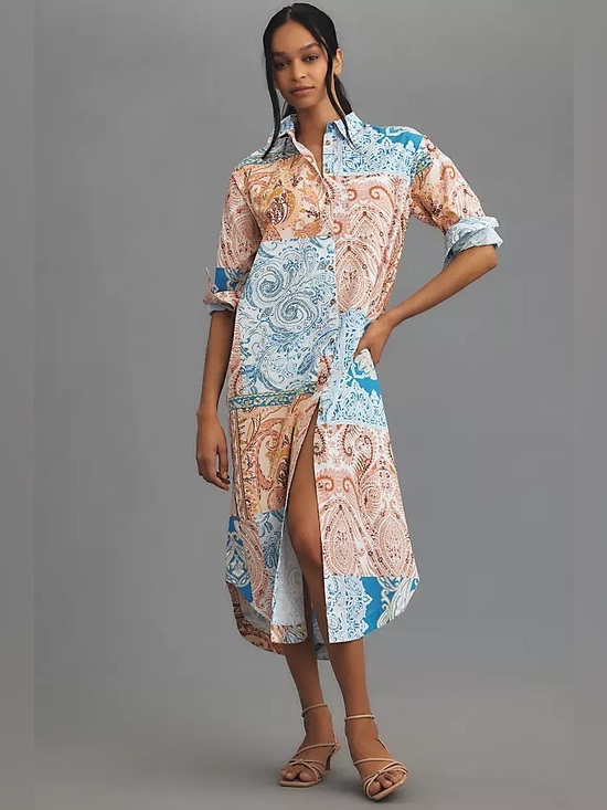Anthropologie Dresses & Skirts - Anthropologie Maeve the Soren long sleeve shirt dress size M patchwork paisley
